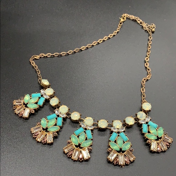 Colorful rhinestone statement necklace blue green - Picture 6 of 7